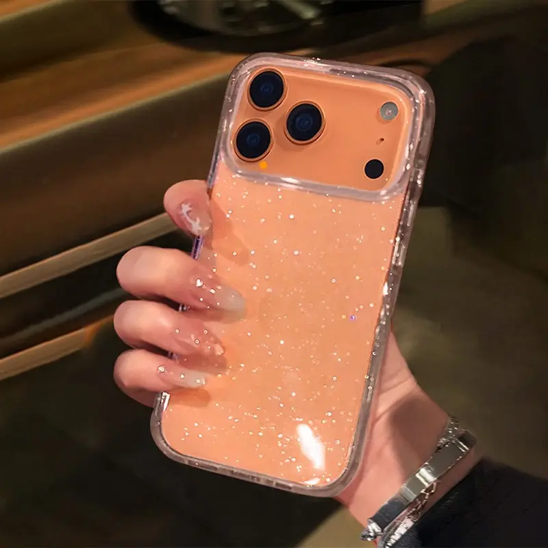 Transparent Glitter Protective Phone Case, Fits iPhone 17/16/15/14/13/12/11 Pro Max, Military Grade Buffer Protection, Soft Silicone Shell Casing, 3D Key Button Design, Mobile Phone Accessories