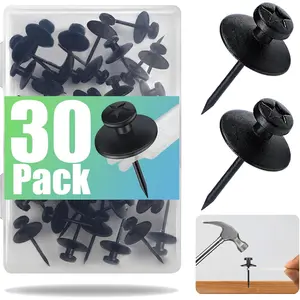 30 Pack Double Headed Push Pins for Hanging Pictures & Tapestry, Mini Wall Hook Design for Small Wall Decor & String Lights, Renter Friendly Thumb Tacks for Dorm, Apartment & Home Office, Black