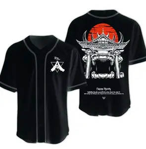 Jujutsu Kaisen Malevolent Shrine Inspired Baseball Jersey – Cursed Domain Graphic Shirt, Japanese Anime Streetwear Style, Button-Up Athletic Jersey, Unisex Oversized Fit, Fan Apparel