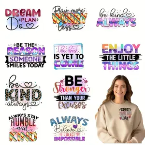 12 Inspirational Iron-On Transfer Stickers, Colorful Motivational Quotes, DIY Crafts, Home Decor, Gift Ideas, Vinyl Heat Press Design