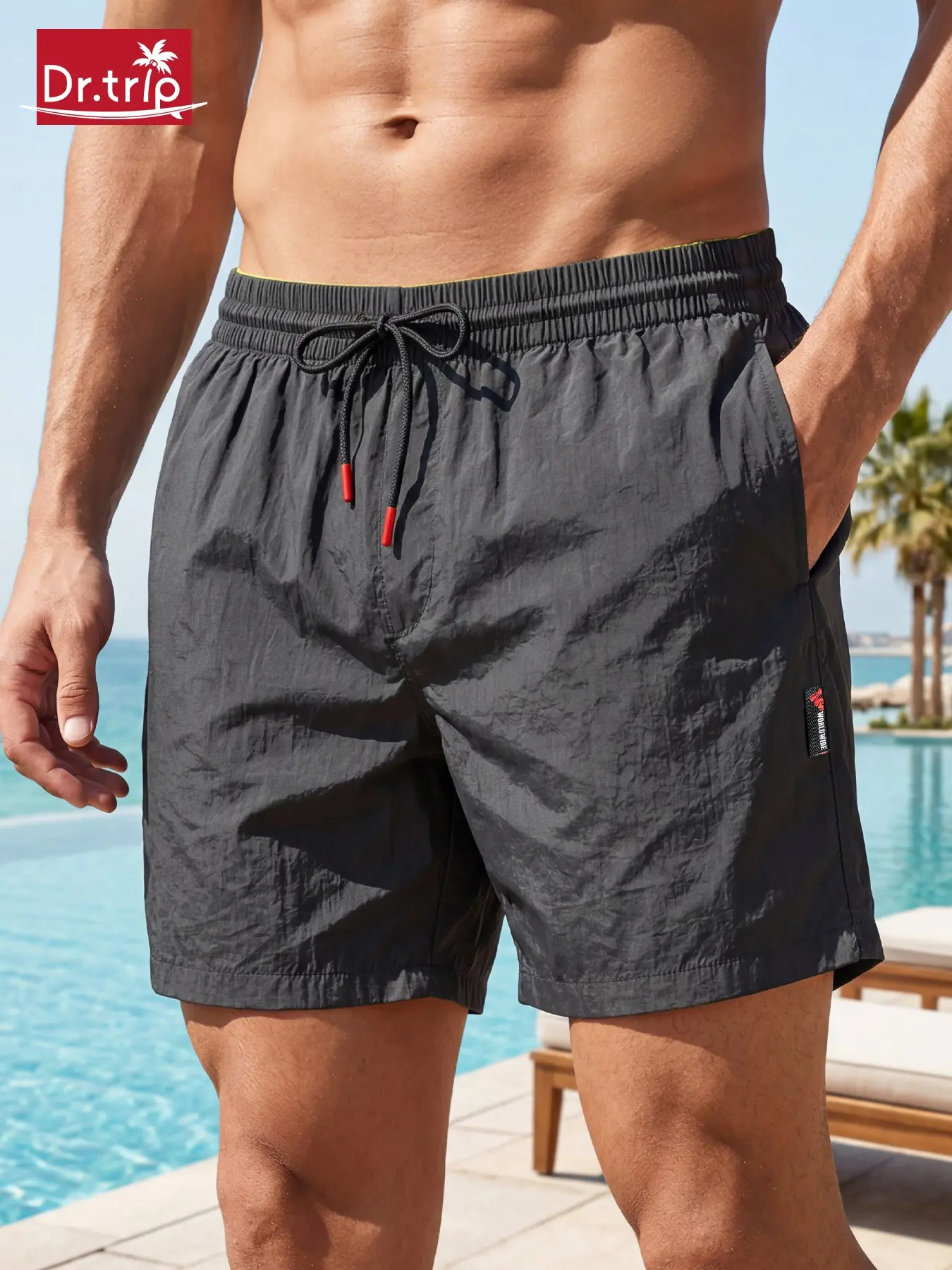 Men's Beach Shorts, Solid Color Casual Short Pants, Textured Fabric Men's Clothing, Comfortable and Stylish Summer Wear, Summer Beach Trunks, Lightweight Beach Trunks, Beach Pool Wear, Plain Trunks