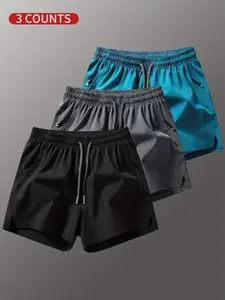 3-Pack-Men's Running Athletic Shorts Three-Quarter Length Split Hem Fitness Training Pants Drawstring Zipper Pocket Beach Shorts Polyester Fiber#SummerVibes