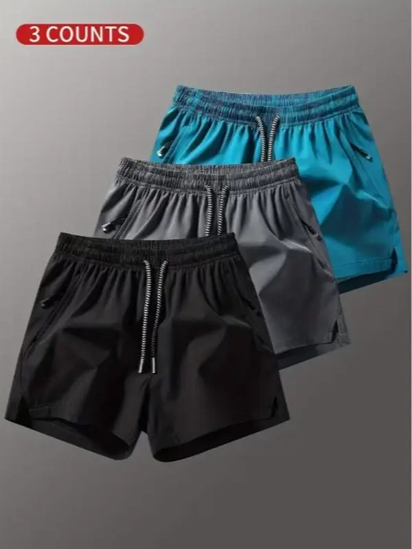 3-Pack-Men's Running Athletic Shorts Three-Quarter Length Split Hem Fitness Training Pants Drawstring Zipper Pocket Beach Shorts Polyester Fiber#SummerVibes