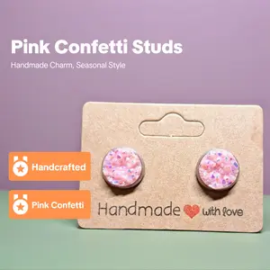 Handmade with Love Pink Confetti Stud Earrings - Round Design, Handcrafted, Ideal for All Seasons