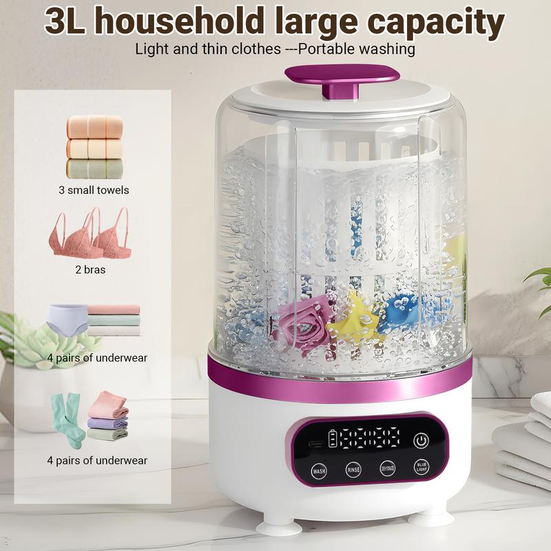 3L Portable Washing Machine,3 In 1 Portable Washer-Dryer Combo, Home Mini Underwear-Specific Washing Machine，3 Modes 3000mAh Laundry Machine for apartments, dormitories, travel, and hotels (White)