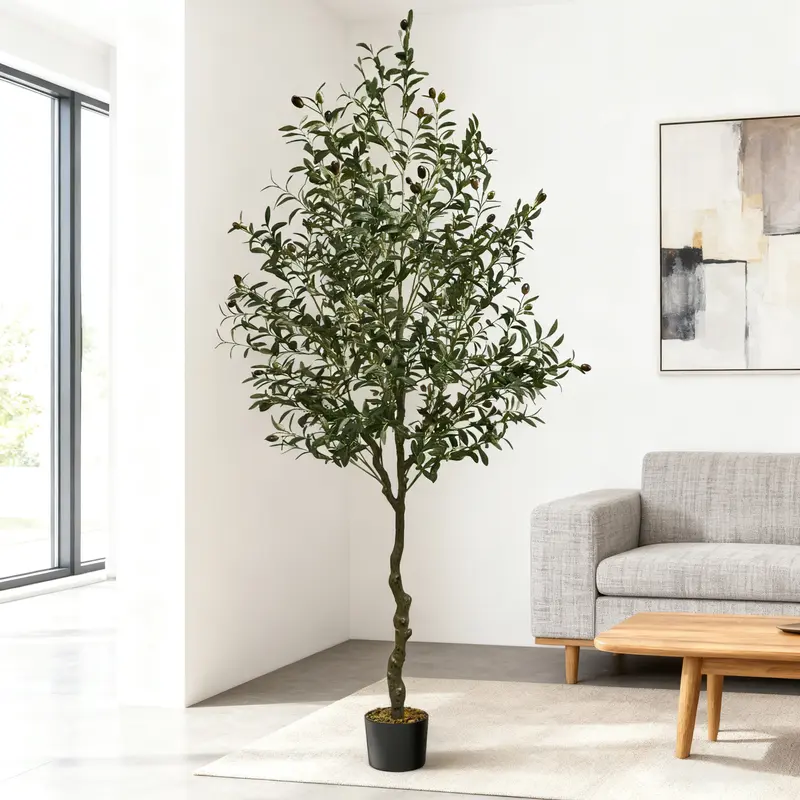7 FT/6FT/5FT Artificial Olive Tree - Lifelike Faux Silk Olive Plant with Olive Leaves, Ideal for Home (Living Room, Bedroom, Balcony Corner), Office, and Garden Decor.