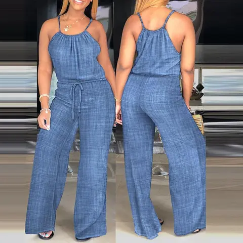 CHICME Women's Lady's Fitted Polyester Sleeveless Overalls Jumpsuit - Adjustable Straps, Decorative Tie, Stylish Design for Day Trips, Everyday Wear