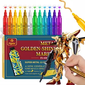 Super Metallic Golden Shine Marker,Acrylic Paint Glitter Markers,Art Marker Set,for Rock Painting, Glass, Wood, Fabric, Black Paper, Cards, Scrapbook, DIY Art Crafts, Art Craft Supplies