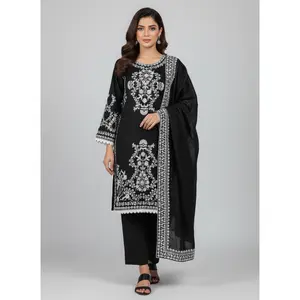 Women's Traditional Casual 3-Piece Dhanak Dress Set with Embroidery, Included Shawl