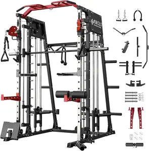 Smith Machine, 2200lbs Squat Rack with LAT-Pull Down System & Cable Crossover Machine, Training Equipment with Leg Hold-Down Attachment Workout Station Workout Station Arm Strength Trainer