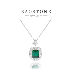 BAOSTONE Lab Created Artificial Gemstone 925 Silver Synthetic Emerald Necklace#T112
