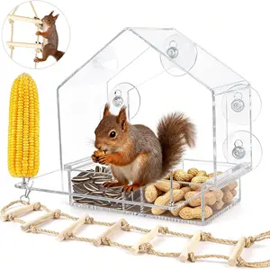 Window Squirrel Feeder with 5 Extra Strong Suction Cups, Large Clear Squirrel Feeders for Outside, Funny Squirrel Feeder House No Assembly Required for Squirrels & Chipmunks