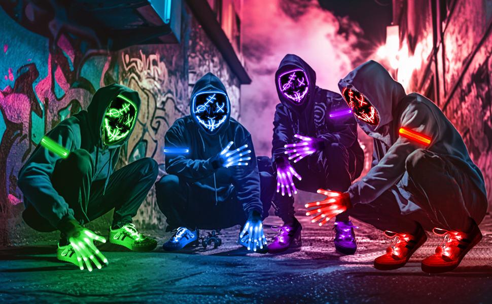4 Set Halloween LED Mask Light Up Gloves Shoelaces Armbands Light Up Scary Mask Halloween Costume Cosplay Party 4 Set Halloween LED Mask Light Up Gloves Shoelaces Armbands Light Up Scary Mask Halloween Costume Cosplay Party