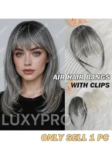 Air Hair Bangs with Clips, Clip On Hairpieces, Invisible Front Fringe, No Glue Fringe, Straight & Natural Look, No Shedding & Breakage, Natural Remy Human Hair Extensions for Women, Everyday Hairstyle, Seamless Blend, Secure Clip Bangs