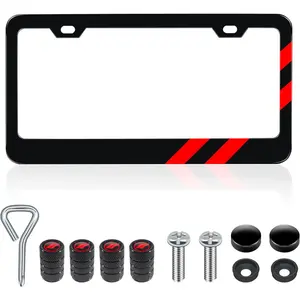 1PC Matte License Plate Frames for Dodge Charger Accessories Challenger Durango Universal Solid Rust-Proof Aluminum License Plate Cover for Front and Rear Car Tags (Red Trim)
