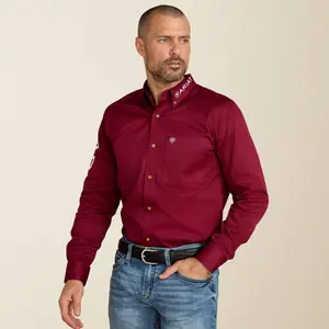 Ariat Mens Team Logo Twill Fitted Shirt - Burgundy/White