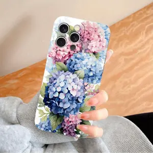 Phone Case - A Single Phone Cover Featuring a Blue And Pink Hydrangea Floral Design, Suitable foriPhone 17/16/15/14/13/12/11/ProMax/Air/Plus, Samsung Galaxy S series It Showcases a Watercolor Style with Green Foliage, Making It a Stylish And Adaptable Gif