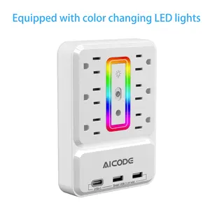 Outlet Extender with USB C, Multi Outlet Surge Protector with Nightlight, 6 Outlet Wall Plug with USB (3 USB A & 1 USB C), Wall Mount Multiple Plug Outlet Power Strip for Home, Dorm, Office