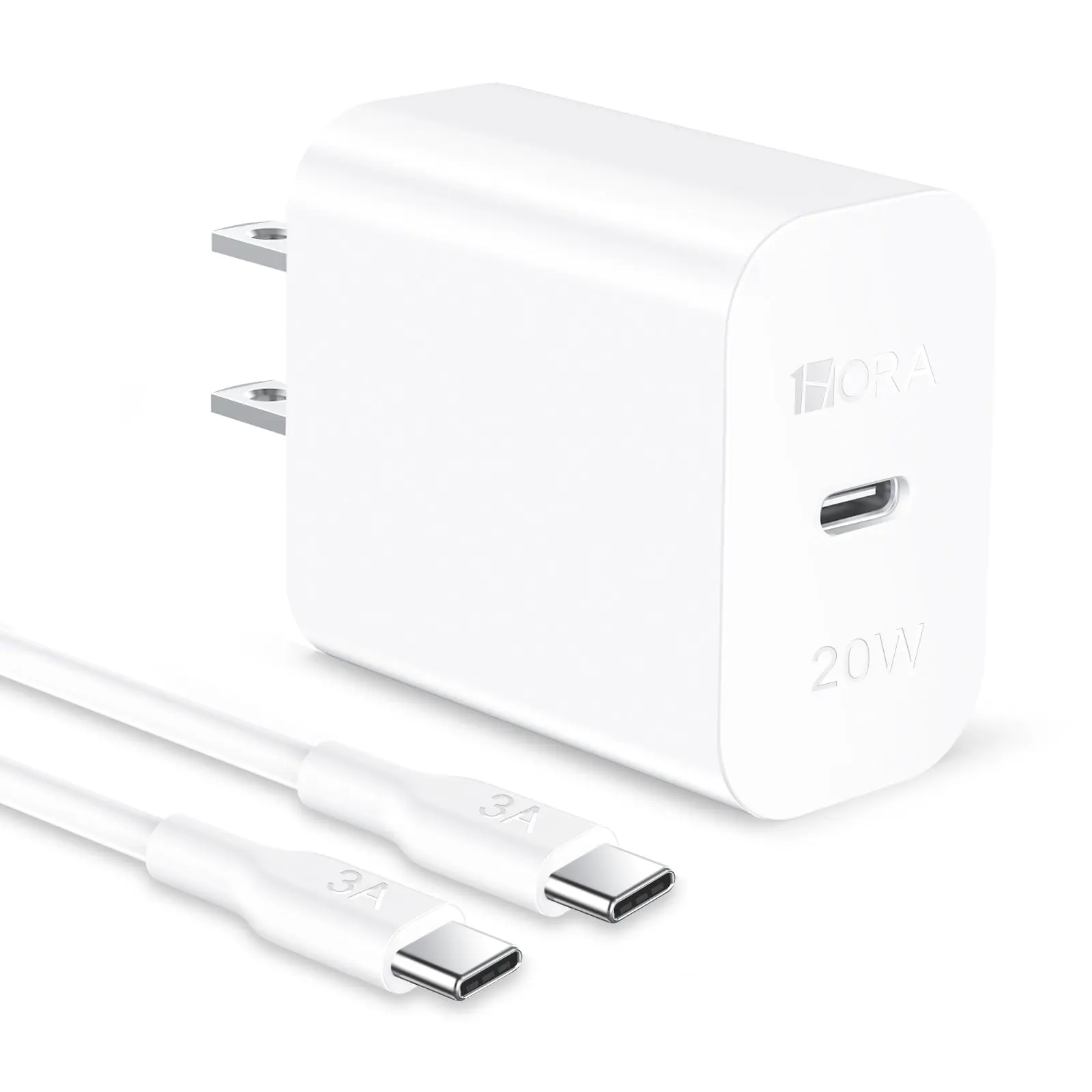 1Hora GAR153 20W Turbo Fast Charging Adapter - Portable with Preattached Type-C to Type-C Cable, Flame-Retardant USB Charger for Cellphones, Mobile Electronic Devices, Usb Chargers