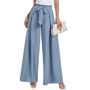 Lepunuo Wide Leg Pants for Women Palazzo Pants Work Casual High Waisted Flowy Tie Knot Trousers with Pockets