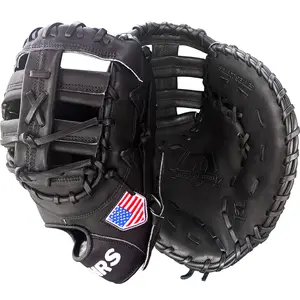 Hit Run Steal 13" Baseball First Base Mitt - Black With Black Laces