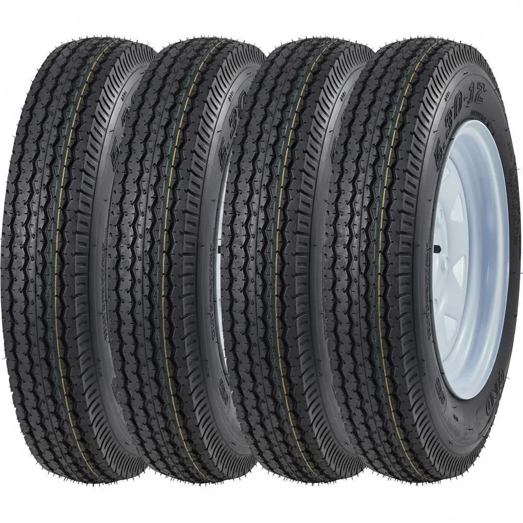 4PCS 5.30-12 Trailer Tires with 12 in Rims – 5 Lug on 4.5 in, 2.95" Center Bore, 6PR, Speed Rating m, 1050 Lbs Capacity, 80 PSI Max, Multi Function Lawn Mower & Tractor Turf & Boat Tire