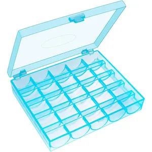 25 Slots Sky Blue Bobbin Box,Sewing Machine Bobbin Organizer Plastic Case,Transparent Empty Bobbins Spools Box for Sewing