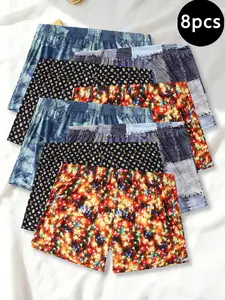 8-Piece Men's Boxer Briefs Set, Fashion Plaid Print Low-Rise Underwear, Comfortable Breathable Home Sleep Pants, Daily Outdoor Wear, Underwear Boxers, Print Boxershorts