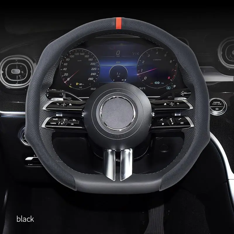 5D Nappa Leather Steering Wheel Cover with Centering Mark - Anti-Slip, Breathable, Ultra-Thin, Comfortable Grip, Easy Maneuverability - Universal Fit Car Interior Accessory for Upgrading, Decorating, Automotive Gifting (4 Seasons Use)