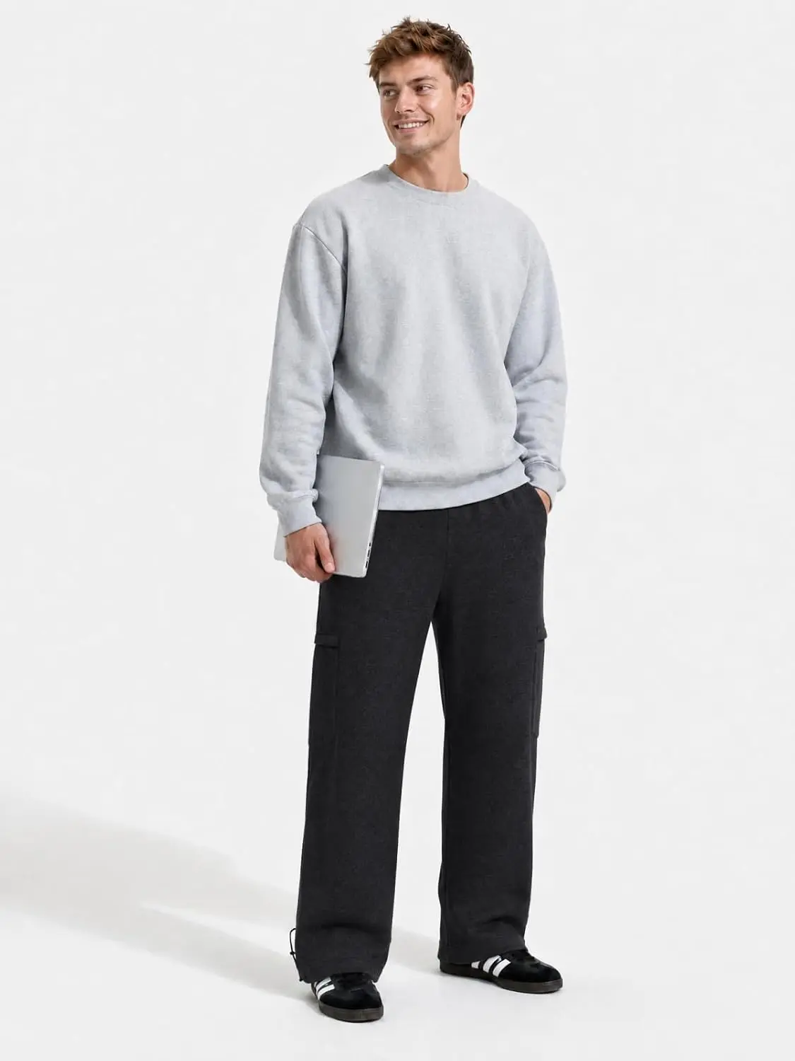 Socofy Mens Cotton Sweatpants Open Bottom Baggy Loose Fleece Cargo Sweat Pants Casual Heavyweight Sweatpants with Pockets