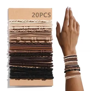 Boho Style Hair Tie, 20pcs/set Solid Color Elastic Hair Ties, Heatless Hair Styling Tools for Women & Girls, Hair Accessories for Daily Use, Ponytail Hairstyle, Nylon Hair Bands