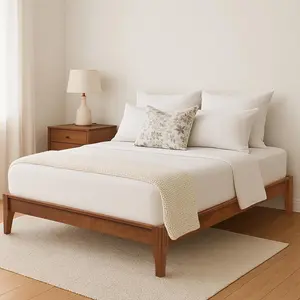 King Size Bamboo Platform Bed, Mid-Century Modern Bed Frame with Wood Slat Support, No Box Spring Needed, Easy Tool-Free Assembly, Brown