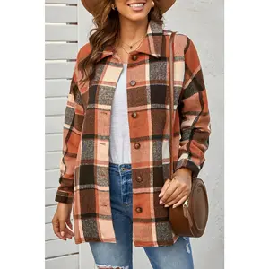 Brown Plaid Button Up Long Sleeve Flannel Shacket