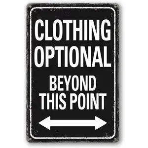 Clothing Optional Beyond This Point Sign Vintage Metal Tin Signs Man Cave Decor Bar Signs 12 X 8 Inch