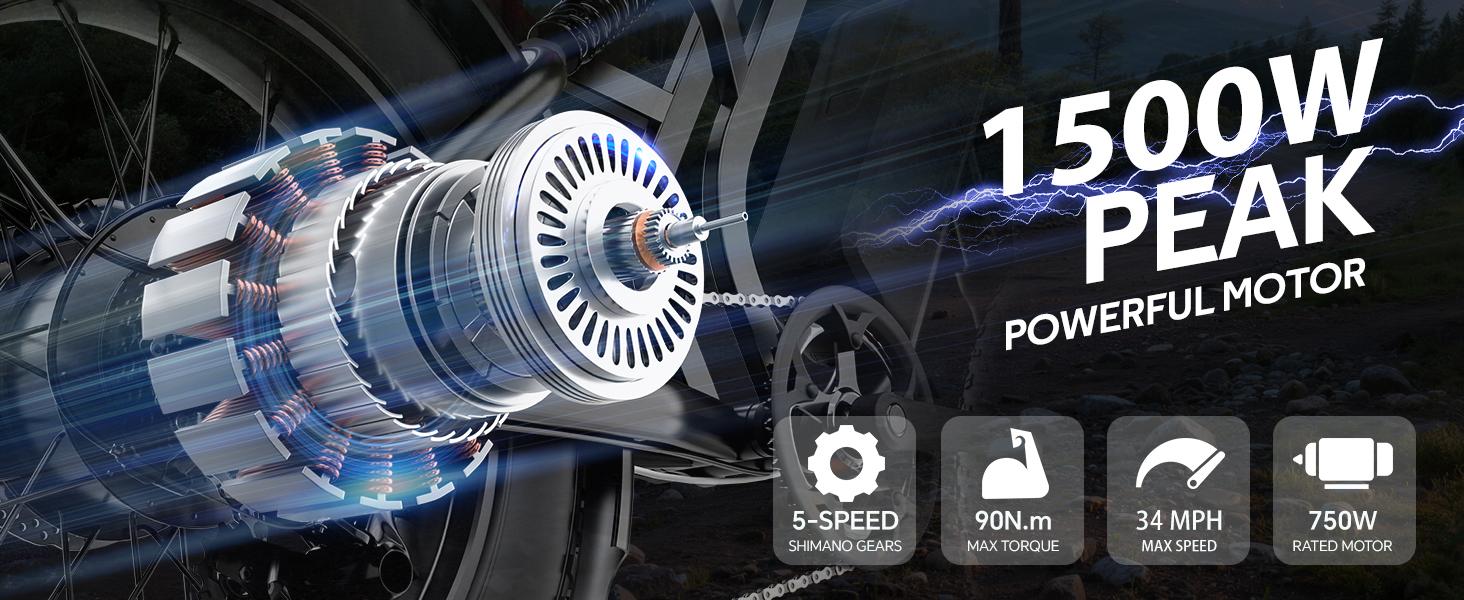 【HiEHA】2026 All-Terrain Electric Bike – 1500W, 48V 15.6Ah Removable Battery,34MPH, 25–31 Mile Range, Fat Tires, Dual Suspension, Wide Tires, Color Display, Turn Signals & Brake Light