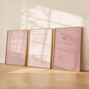 Blush Christian Wall Art Set of 3 Prints, God’s Timing Bible Verse Printable, Pink Bedroom Decor, Isaiah 60:22 Wall Art, Faith Digital Print