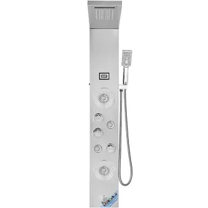 VEVOR Shower Panel System, 6 Shower Modes, LED Screen Hydroelectricity Shower Panel Tower, Rainfall, Waterfall, 5 Massage Jets, Tub Spout, Handheld Shower, Stainless Steel Wall-Mounted Shower Set