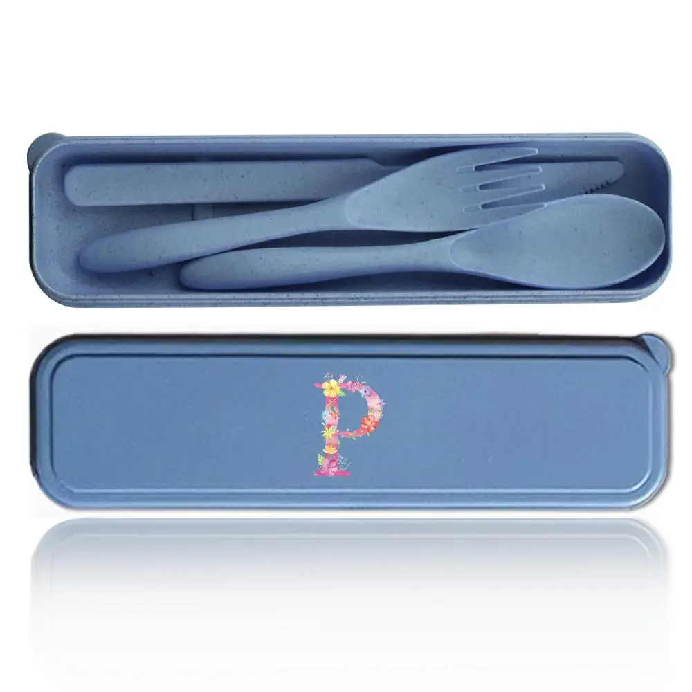 Letter Pattern Dinnerware Set, 3 Counts/set Including Fork & Spoon & Knife with Dustproof Organizer Box, Portable Utensils Kit for Home & Outdoor