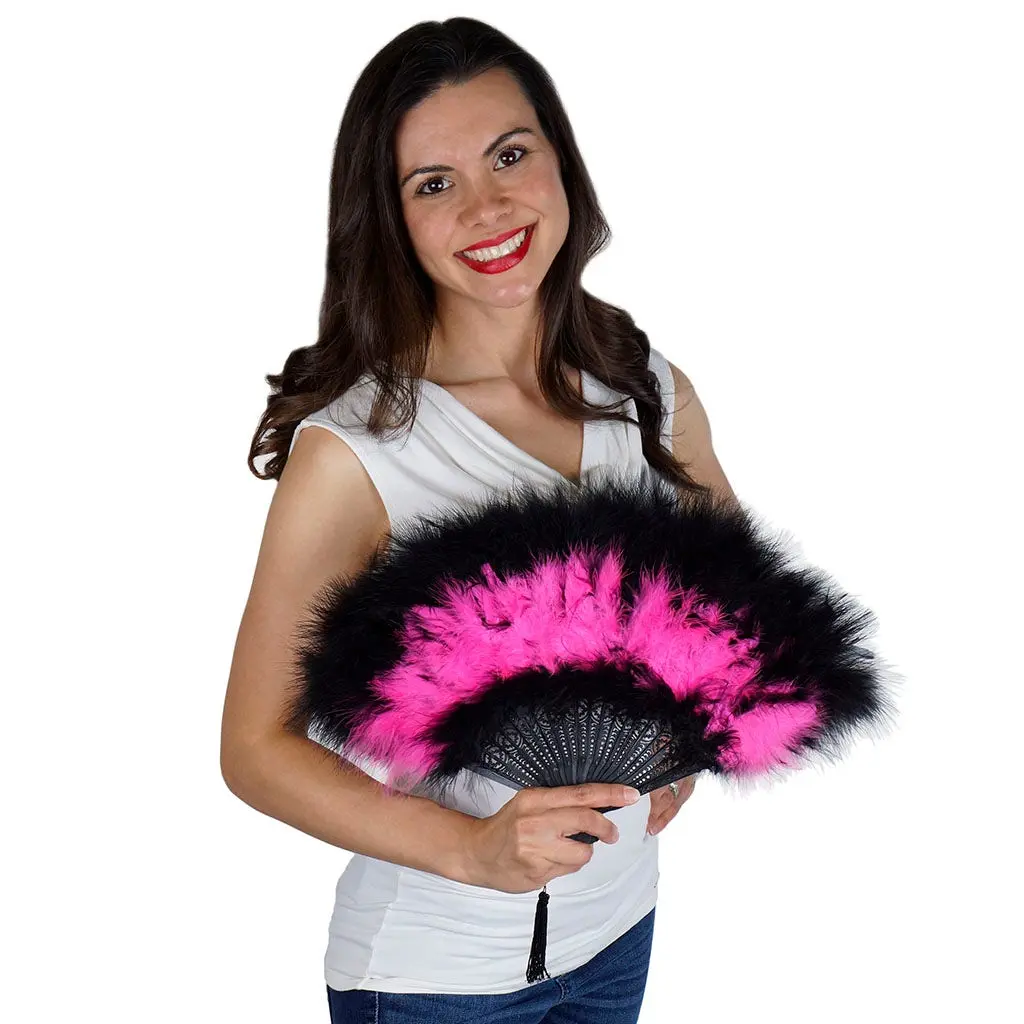 Marabou Feather Fan Multi Color - Pink Orient/Black