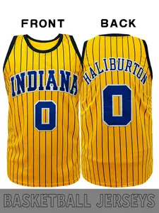 Men's "INDIANA" embroidered basketball jersey, # 31 yellow and black striped 90s retro round neck basketball shirt sports top, suitable for fans and retro trend followers to keep private