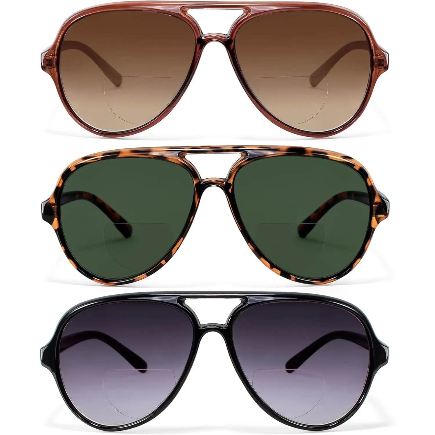 Bifocal Reading Sunglasses, 3 Pack Vintage Pilot Style for Women and Men, UV400 Protective Square Frame Eyewear, Vintage Pilot Sunglasses