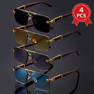 4-Piece Unisex Retro Square Glasses, Oversized Round & Rectangular Frames with Double Bridge Design, Lightweight Decorative Eyewear for Both Men and Women, Ideal for Parties and Daily Casual Wear, Versatile Classic Style, Perfect Fashion Accessory for Eve