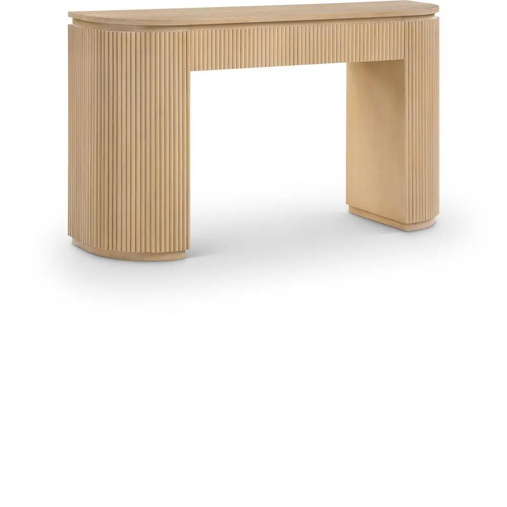 Astrid Modern Console Table, Natural Solid Wood with Oak Veneer, Fluted Wood Design, Deep Moody Tone for Indoor Living Spaces