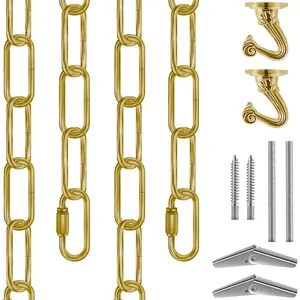 12 Ft Heavy Duty Hanging Chain Kit with Connection Locks & Swag Ceiling Hooks for Lighting Fixture, Chandelier, Pendant, Lantern, Swag Lamp, Plant/Flower/Fruit Basket, Bird Feeder (Brass)