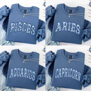 Custom Zodiac Sweatshirt - Indigo Blue, Zodiac Sweatshirt, Cute Horoscope Astrology Graphic Sweatshirt, Unisex Crewneck Sweatshirt, Personalized Zodiac Energy Gift for Birthday, Star Sign Lovers, Celestial Sweatshirt - AL