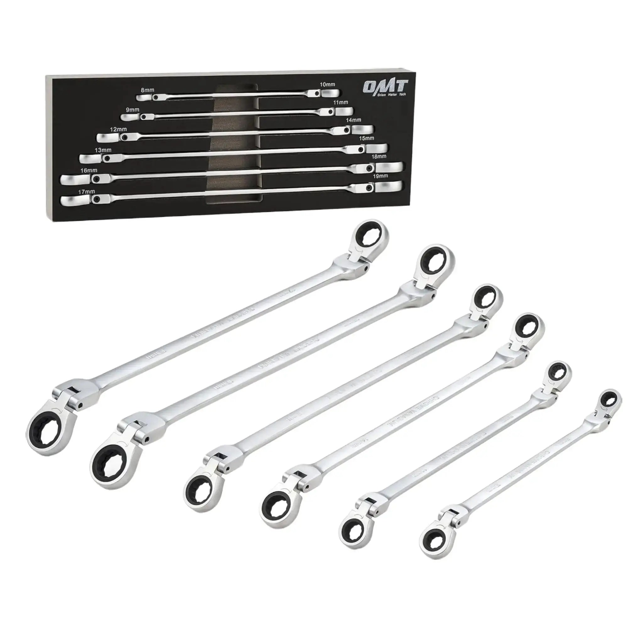 Orion Motor Tech 6-Piece Ratcheting Wrench Set, Metric 8mm - 19mm Extra Long Gear Multi-Purpose Ratchet Wrench Extra Long Ratchet Wrench Set with 72 Tooth Gear & Double Box End, 8mm 9mm 10mm 11mm 12mm 13mm 14mm 15mm 16mm 17mm 18mm 19mm