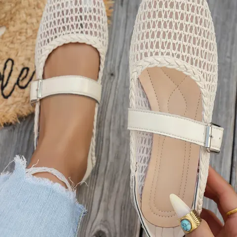 New Women's Fashion Summer Lightweight Flat Shoes, Breathable Mesh Upper, Square Toe, Soft Sole, Comfortable Walking, Non-Slip, All-Season Footwear, Breathable Casual Shoes, Daily Wear Shoes