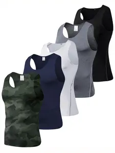 5 Pack Men's Camouflage Compression Shirts Sleeveless Athletic Workout Tank Top Sports Baselayer Running Undershirt