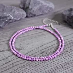 Lepidolite Beaded Choker Healing Dainty Women Purple Boho Crystal Necklace Gifts, dainty layering necklace, Birthday Gift, gift for her
