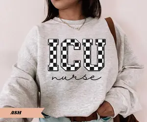 ICU Nurse T-Shirt / Sweatshirt & Hoodie , Checkered Intensive Care Nurse Tee Critical Care Nurse Shirt ICU Gift Intensive Care Unit  Clothes Tops